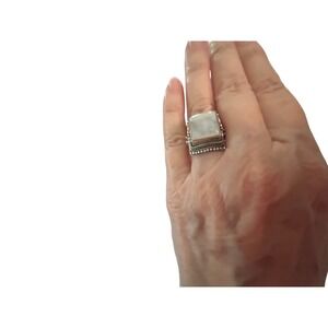 Sterling Silver 925 Square Moonstone Statement Ring India Filigree Detail